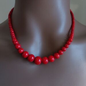 Czech Lampwork Red Coral Glass Beaded Necklace